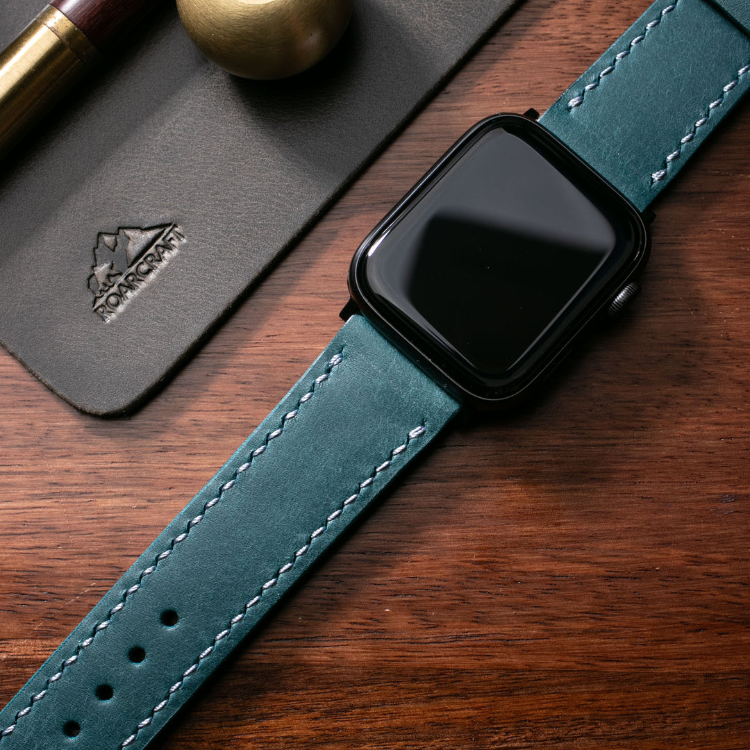 Fırçalı Çift Kat Deri Apple Watch Kayışı - Dusk Blue