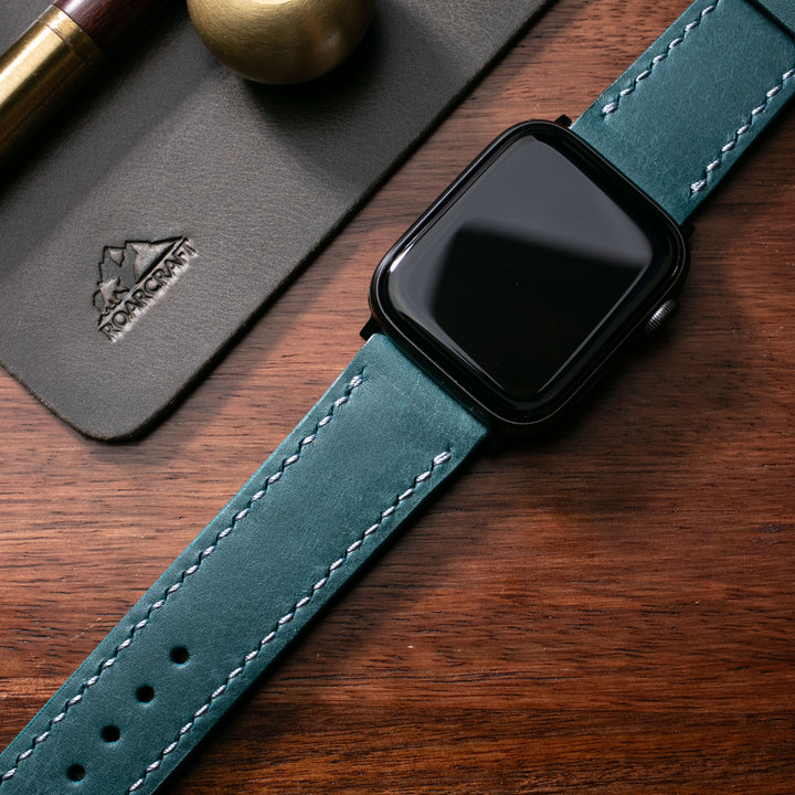 Fırçalı Çift Kat Deri Apple Watch Kayışı - Dusk Blue