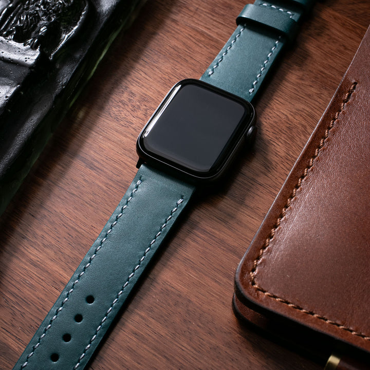 Fırçalı Çift Kat Deri Apple Watch Kayışı - Dusk Blue