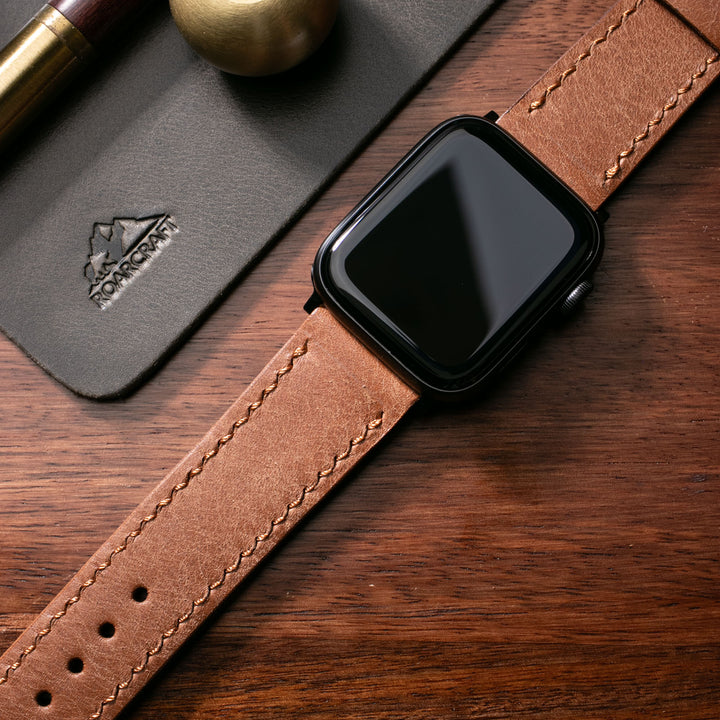 Fırçalı Çift Kat Deri Apple Watch Kayışı - Fındık