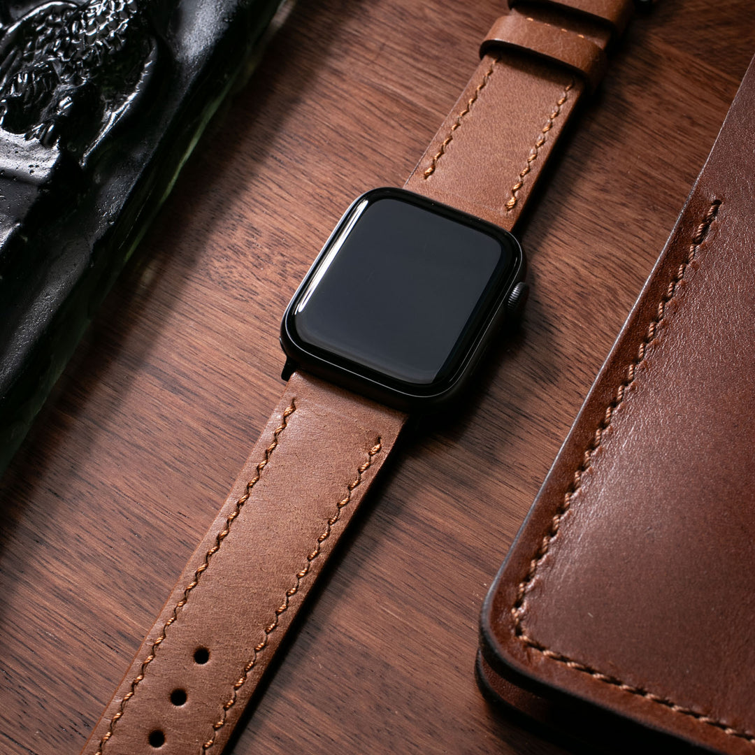 Fırçalı Çift Kat Deri Apple Watch Kayışı - Fındık