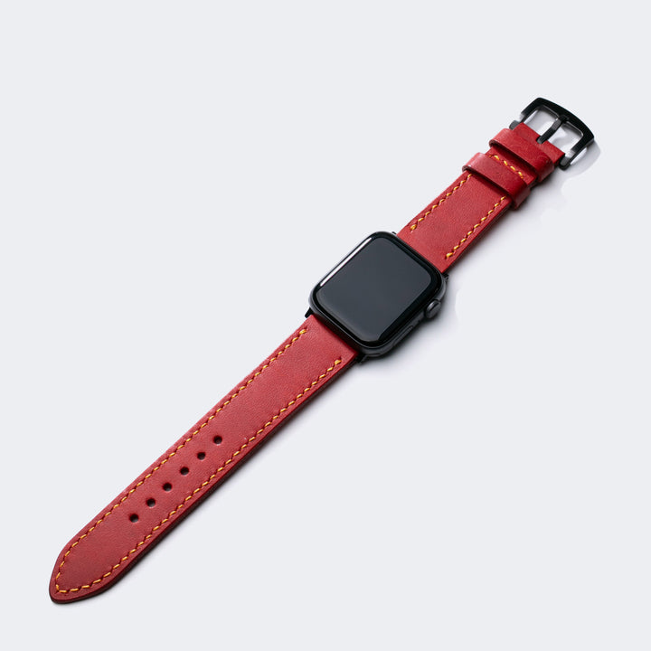 Fırçalı Çift Kat Deri Apple Watch Kayışı - Flame Red