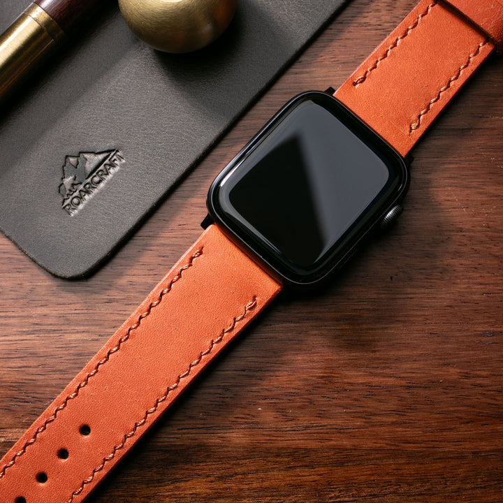 Fırçalı Çift Kat Deri Apple Watch Kayışı - Orange