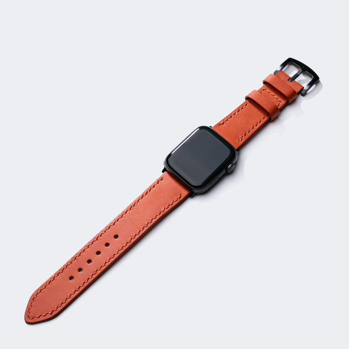 Fırçalı Çift Kat Deri Apple Watch Kayışı - Orange