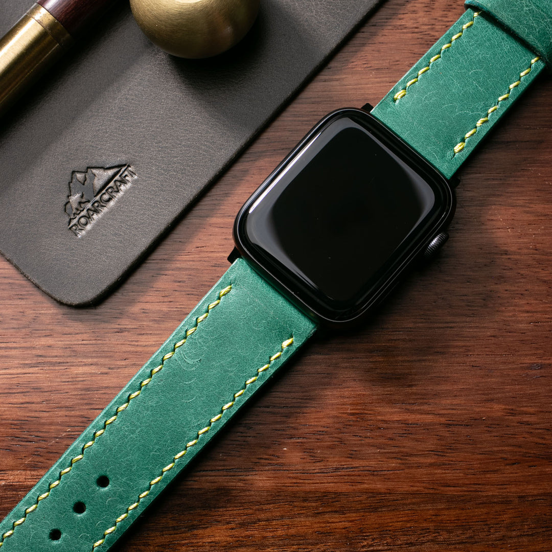 Fırçalı Çift Kat Deri Apple Watch Kayışı - Smooth Teal