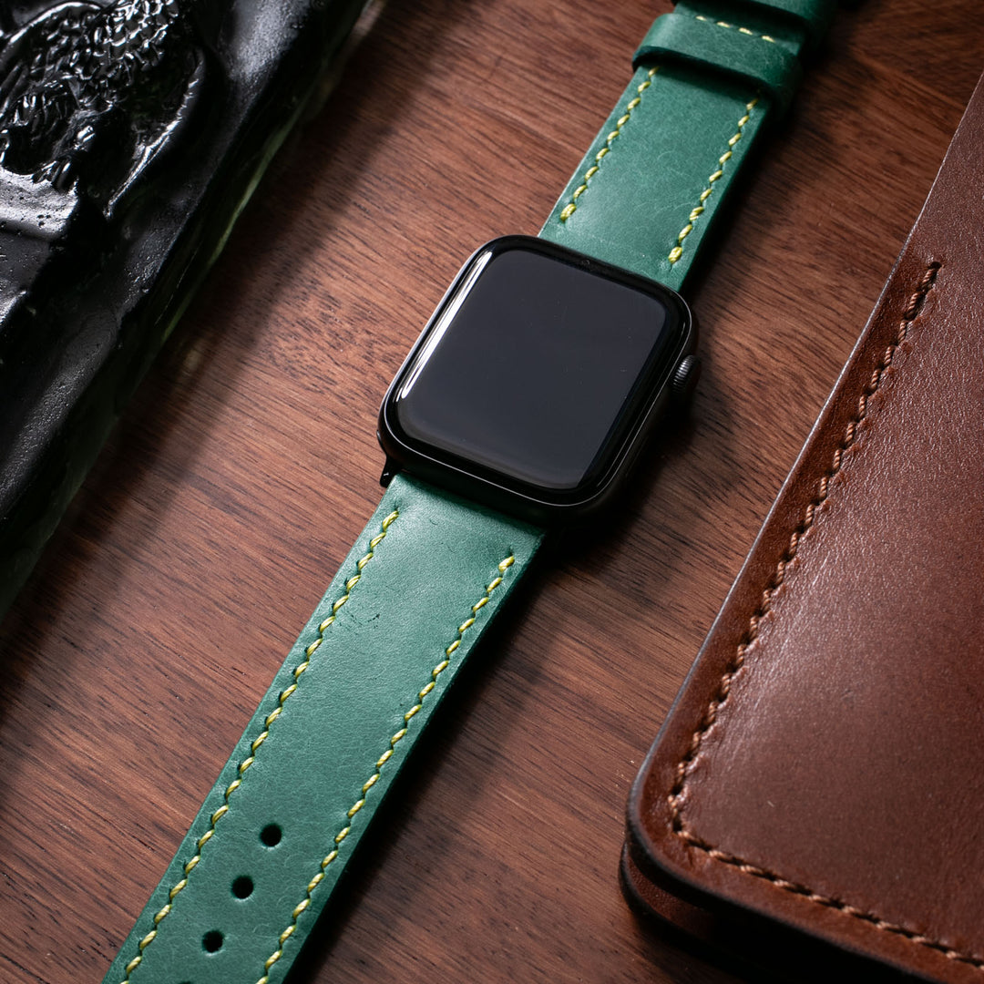 Fırçalı Çift Kat Deri Apple Watch Kayışı - Smooth Teal