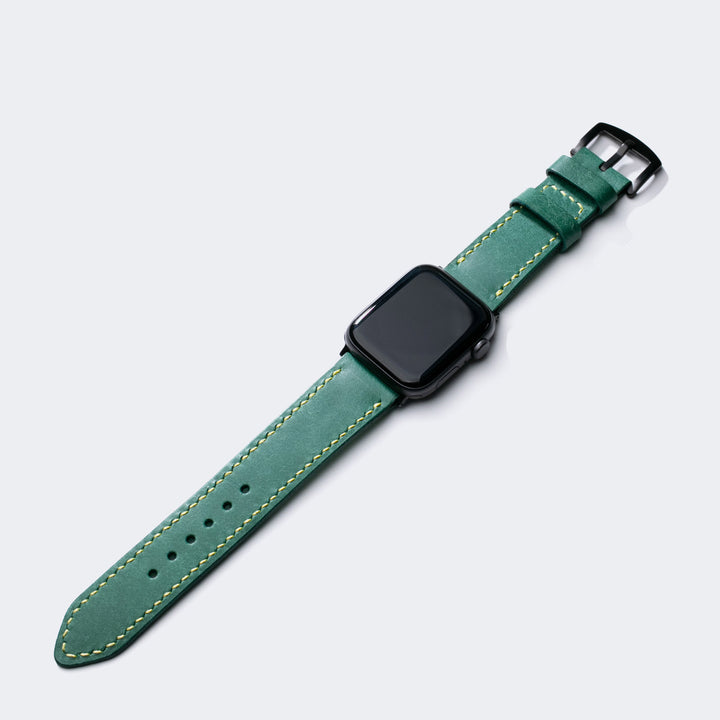 Fırçalı Çift Kat Deri Apple Watch Kayışı - Smooth Teal