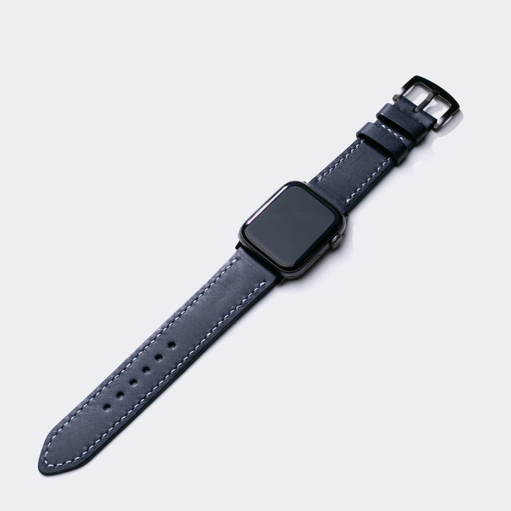 Fırçalı Çift Kat Deri Apple Watch Kayışı - Space Blue