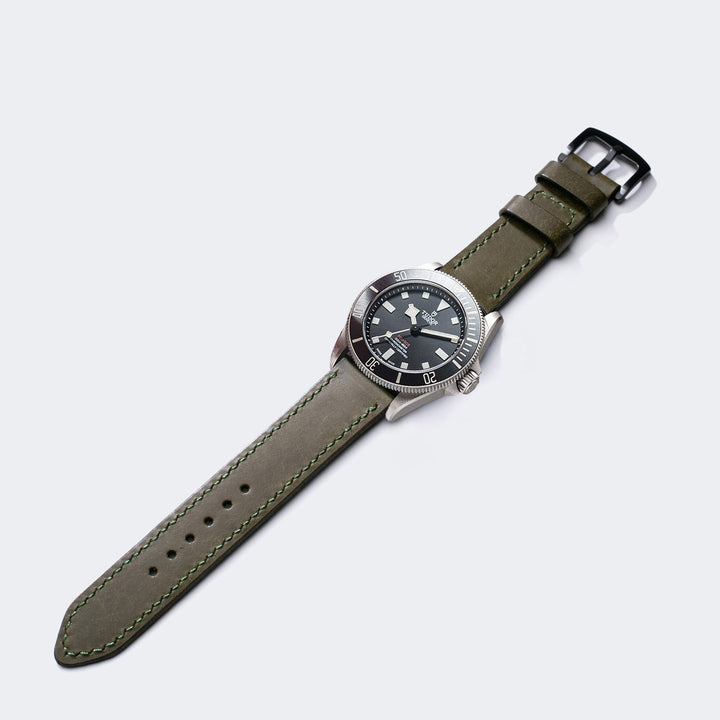 Pueblo Çift Katlı Deri Saat Kayışı - Zeytin Yeşili