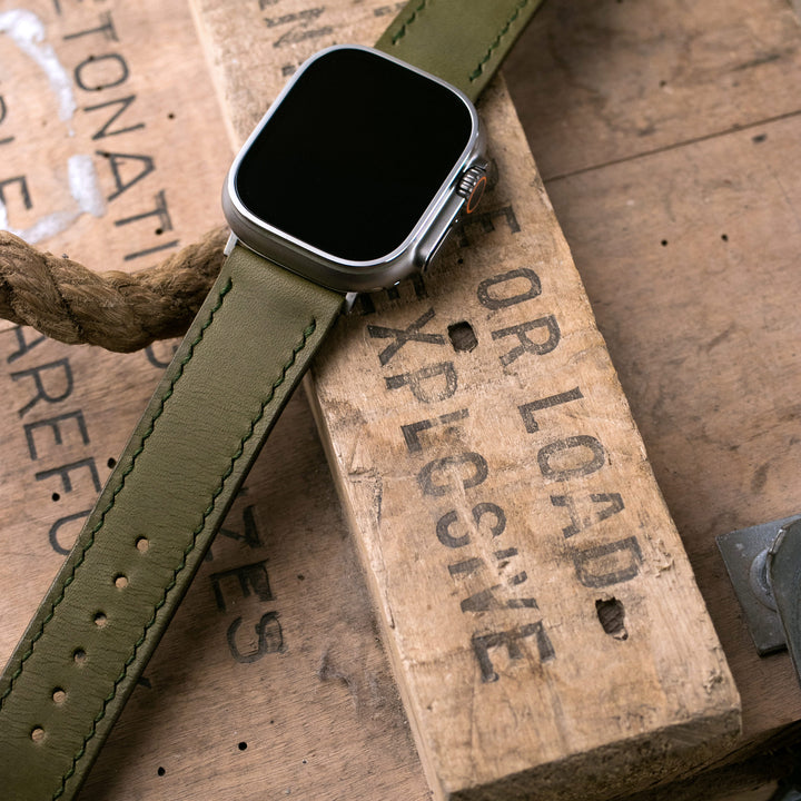 VegTan Deri Apple Watch Kayışı - Olive - Roarcraft TR