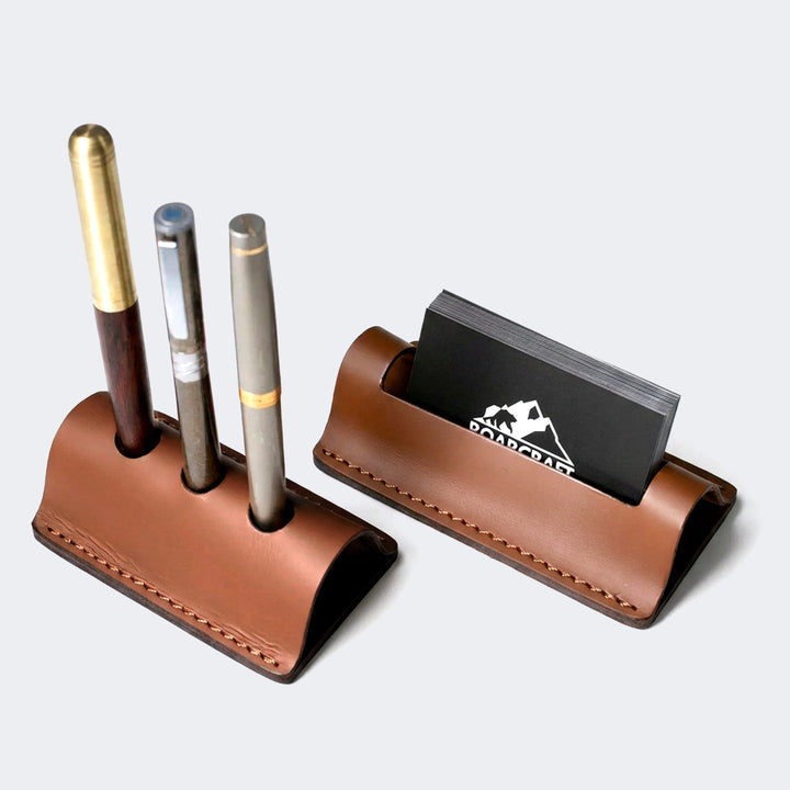 2'li Set - Deri Kalem ve Kart Standı