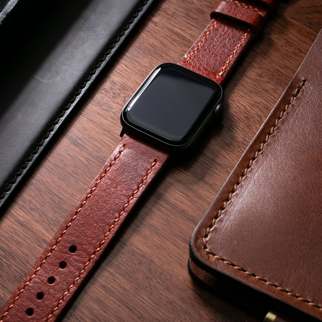Çift Kat Deri Apple Watch Kayışı - Burgundy