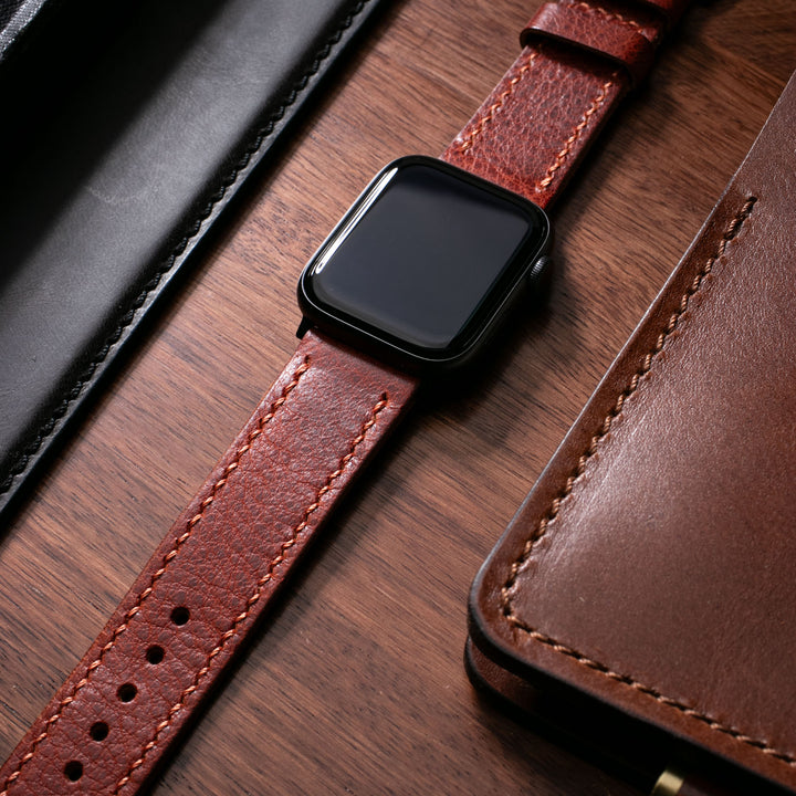 Çift Kat Deri Apple Watch Kayışı - Burgundy