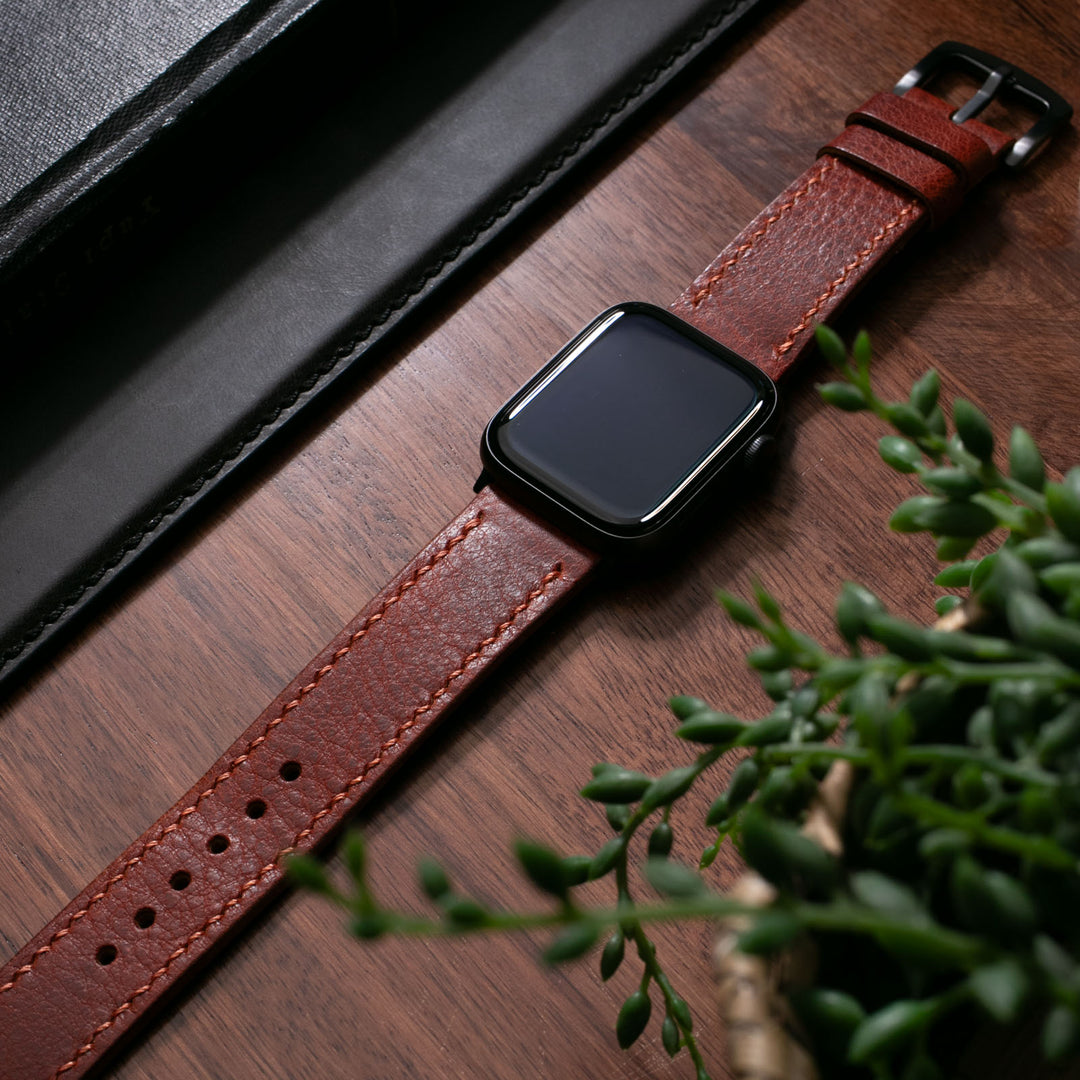 Çift Kat Deri Apple Watch Kayışı - Burgundy