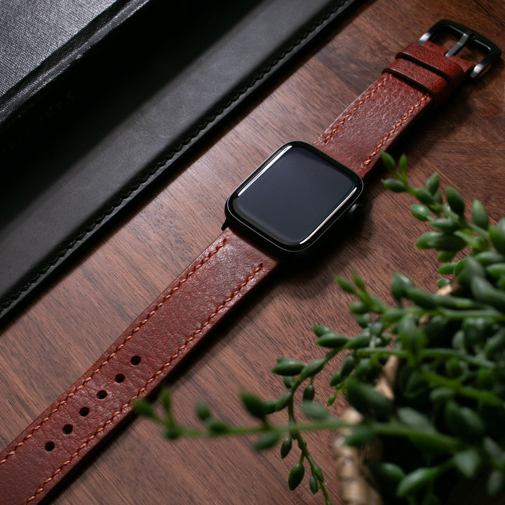 Çift Kat Deri Apple Watch Kayışı - Burgundy