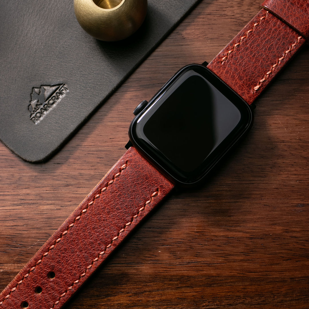 Çift Kat Deri Apple Watch Kayışı - Burgundy