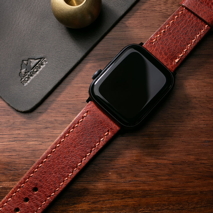 Çift Kat Deri Apple Watch Kayışı - Burgundy