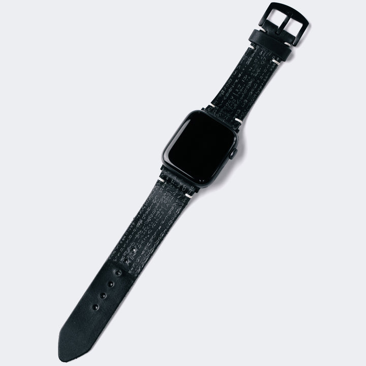 Matrix Fosforlu - Tek Kat Deri Apple Watch Kordon - Siyah - Leather Strap
