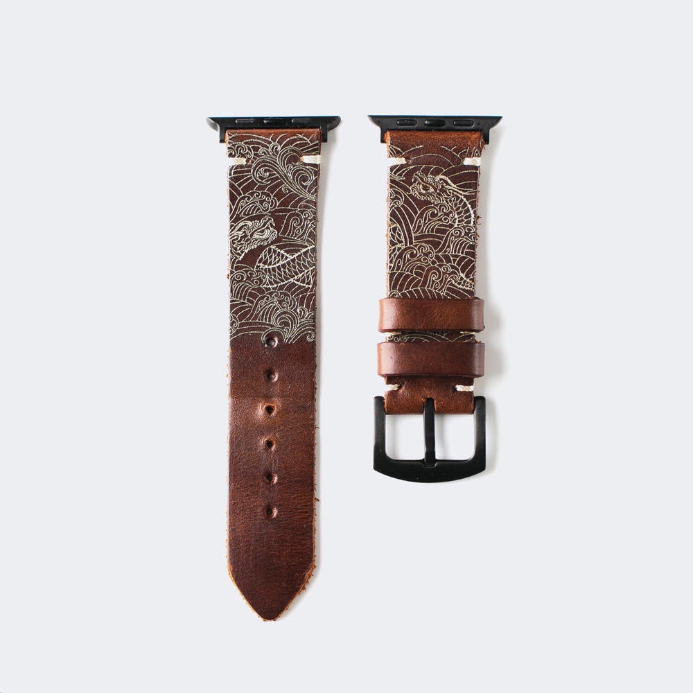 Dragon - Tek Kat Deri Apple Watch Kordon - Antik Kahve - Leather Strap