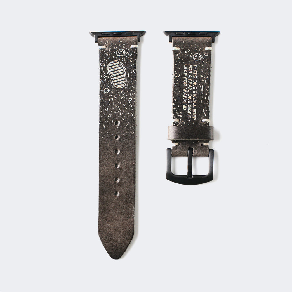 Silver Moon - Tek Kat Deri Apple Watch Kordon - Antik Gri - Leather Strap