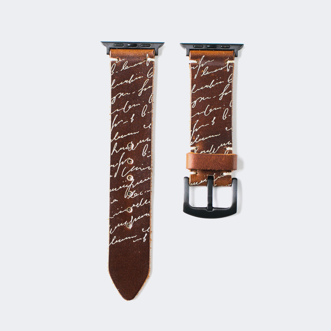 Scritto White - Tek Kat Deri Apple Watch Kordon - Antik Kahve - Leather Strap
