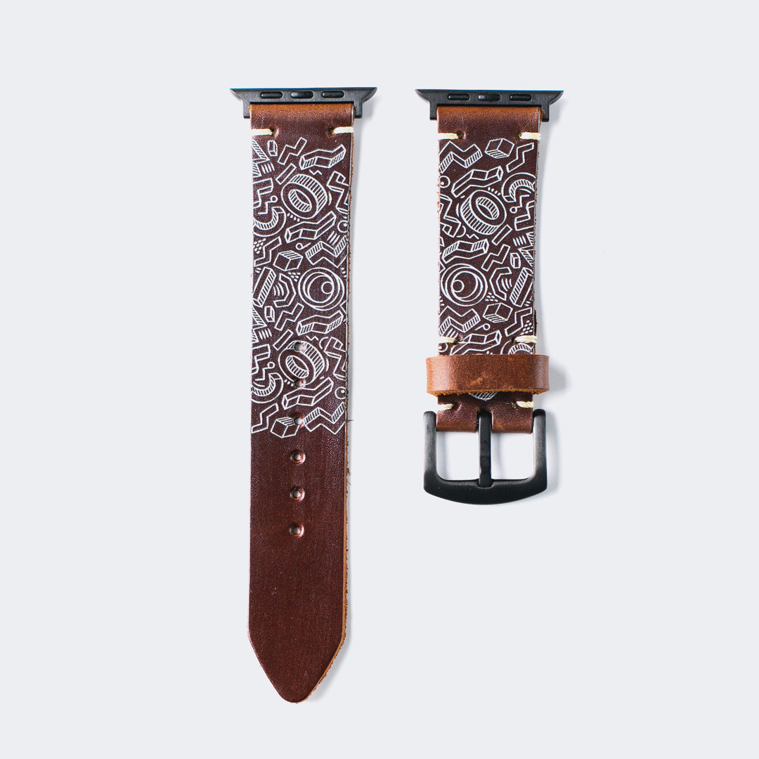 Shapes - Tek Kat Deri Apple Watch Kordon - Antik Kahve - Leather Strap