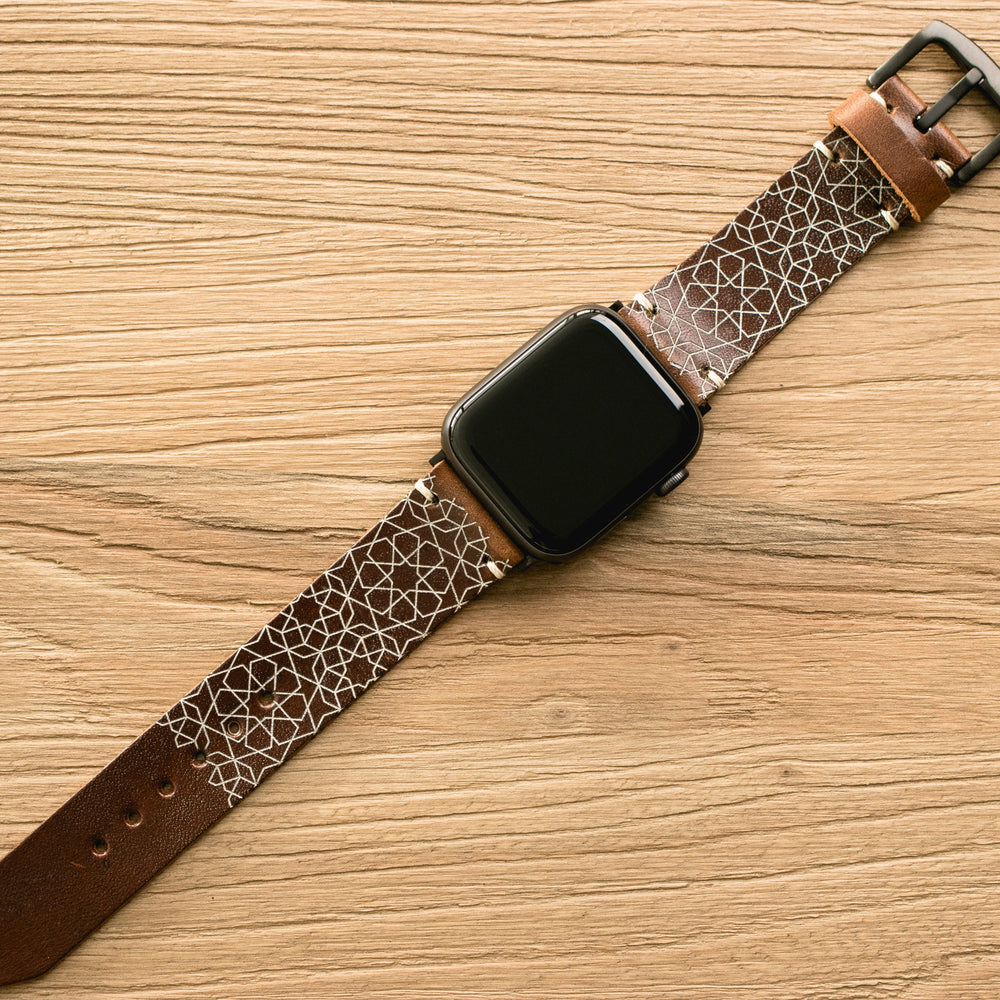 Stars - Tek Kat Deri Apple Watch Kordon - Antik Kahve - Leather Strap