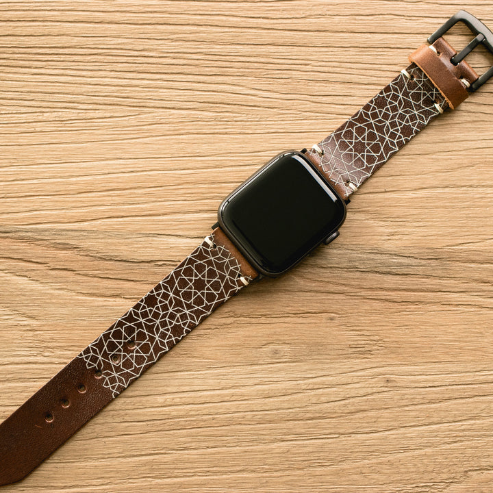 Stars - Tek Kat Deri Apple Watch Kordon - Antik Kahve - Leather Strap