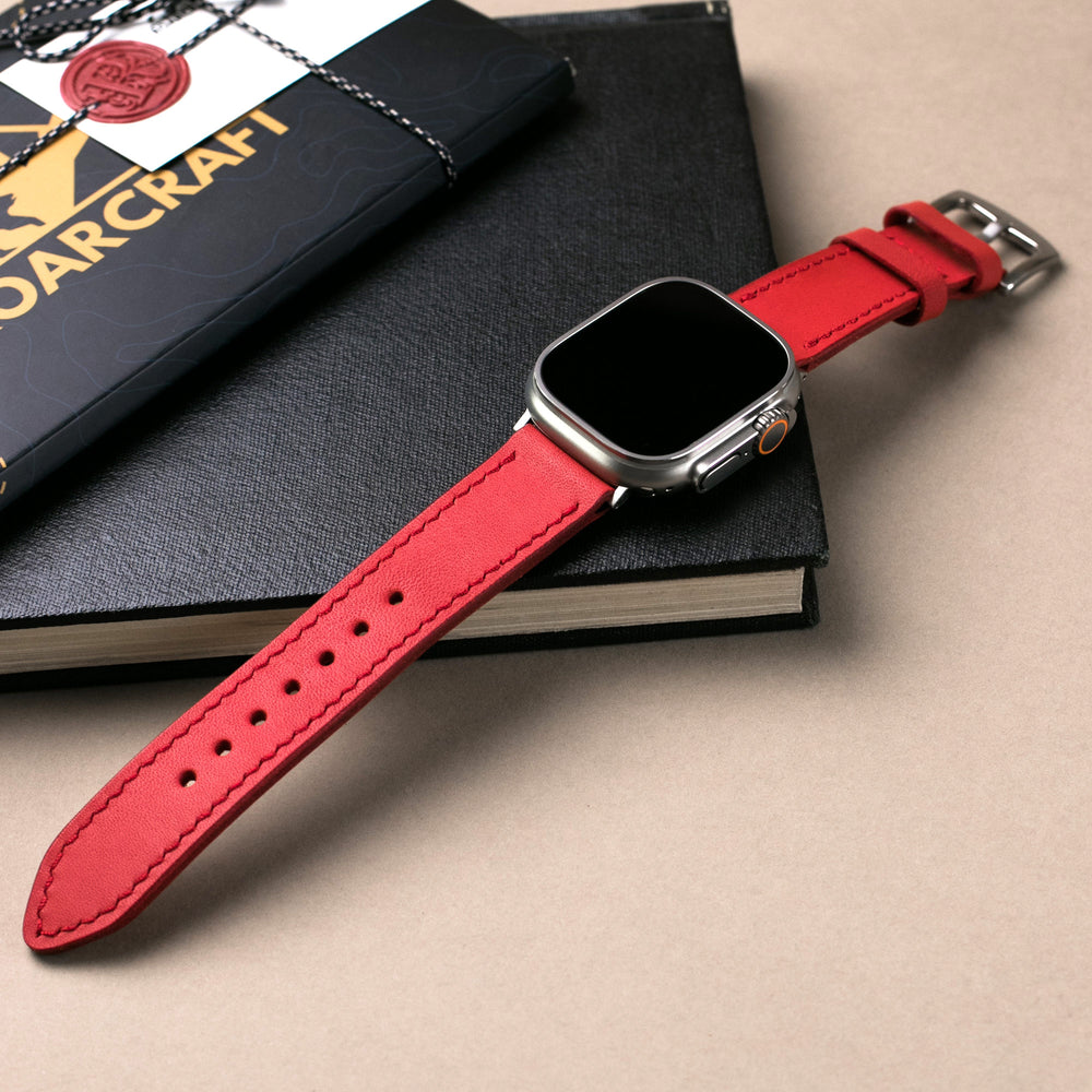 VegTan Deri Apple Watch Kayışı - Carmine - Roarcraft TR