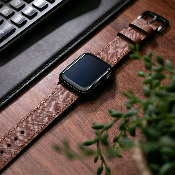 Saffiano Çikolata Deri Apple Watch Kayış