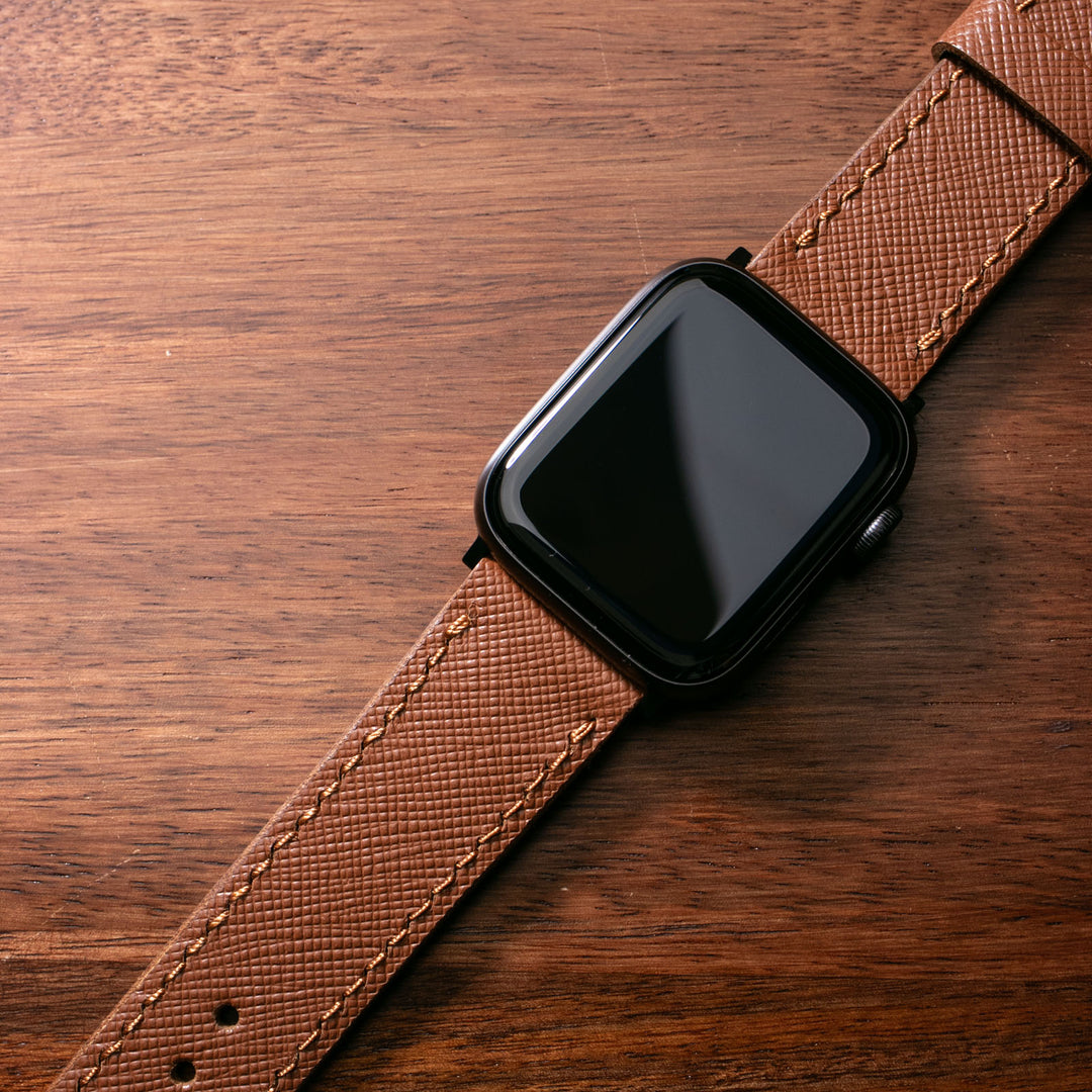 Saffiano Çikolata Deri Apple Watch Kayış