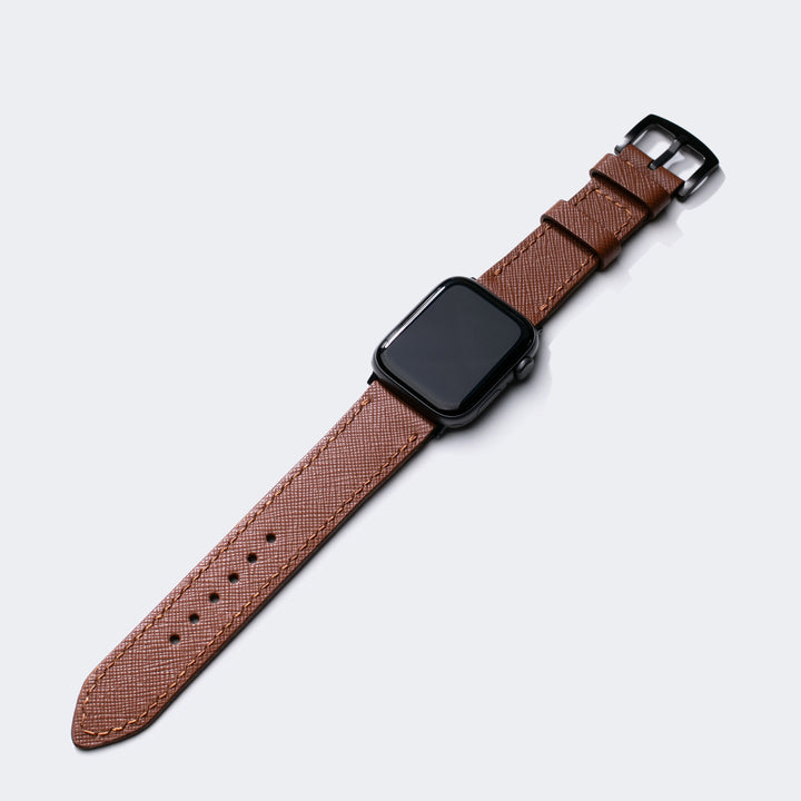 Saffiano Çikolata Deri Apple Watch Kayış