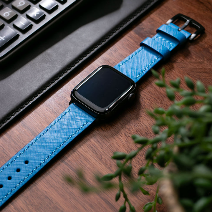 Saffiano Azur Mavisi Deri Apple Watch Kayış
