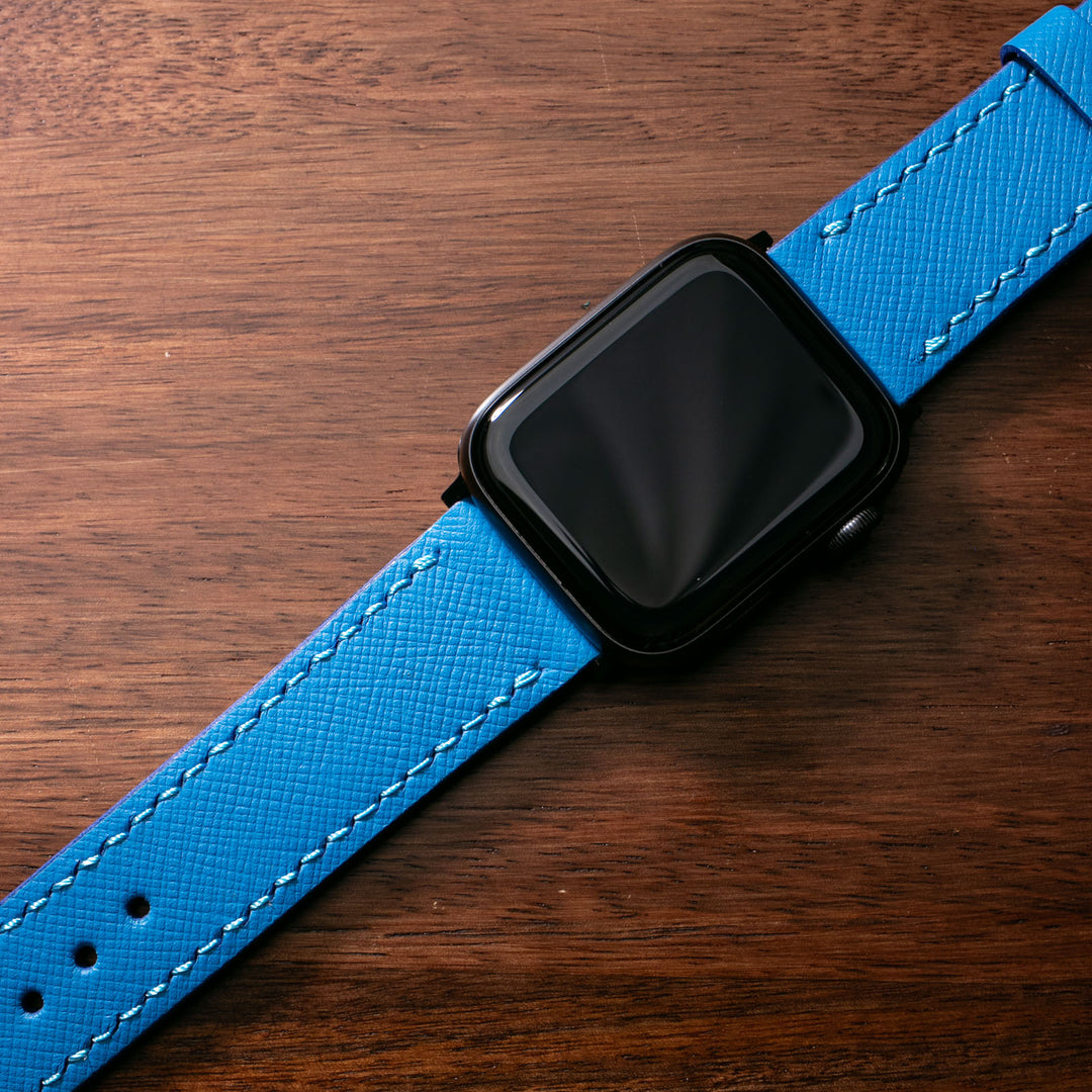 Saffiano Azur Mavisi Deri Apple Watch Kayış