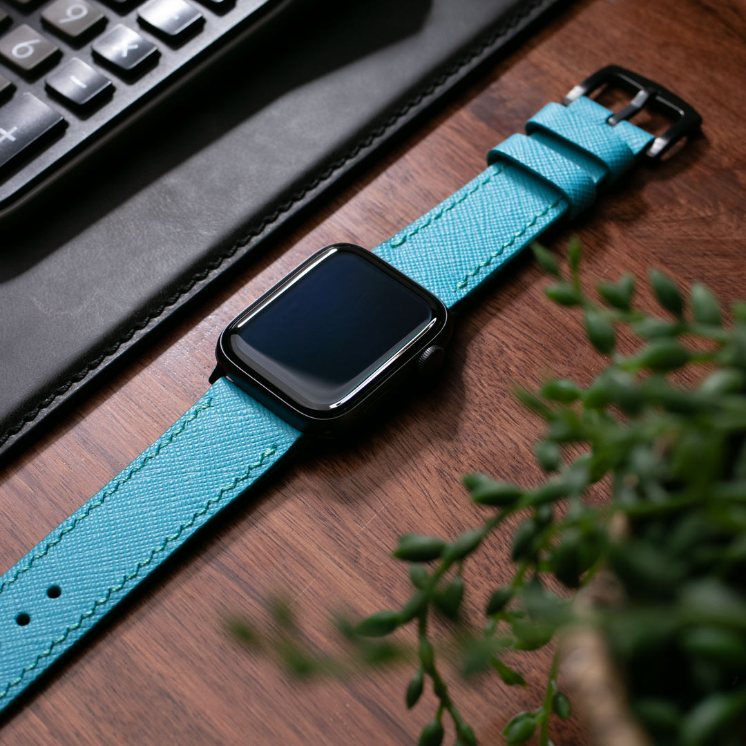Saffiano Olimpik Mavi Deri Apple Watch Kayış
