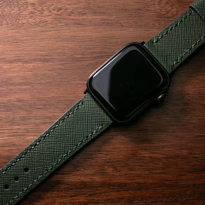 Saffiano Koyu Yeşil Deri Apple Watch Kayış