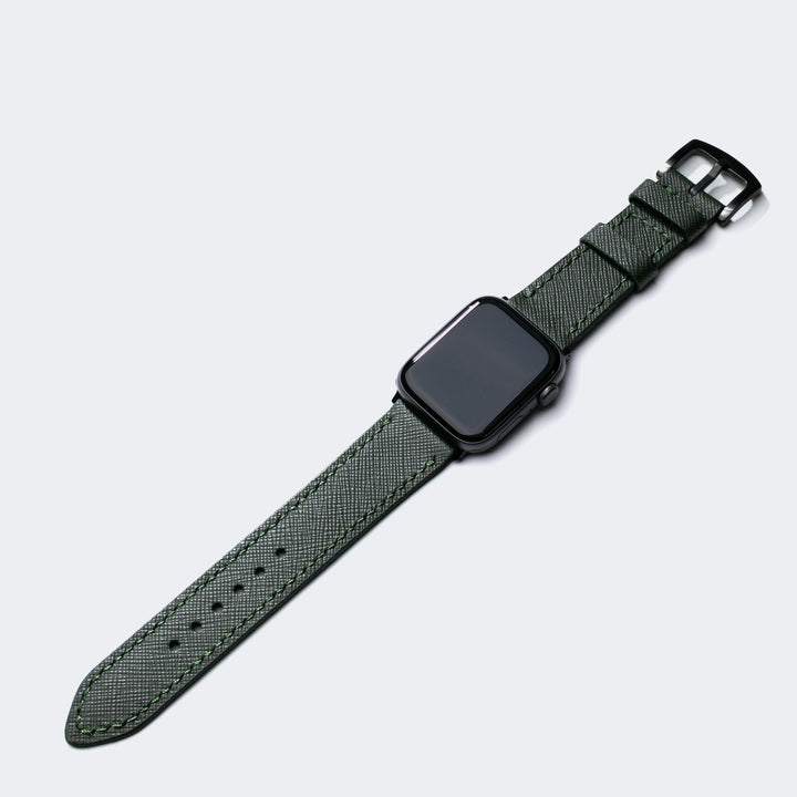 Saffiano Koyu Yeşil Deri Apple Watch Kayış