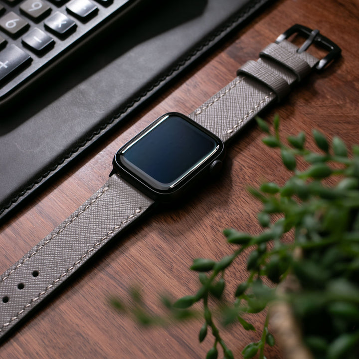 Saffiano Kül Grisi Deri Apple Watch Kayış