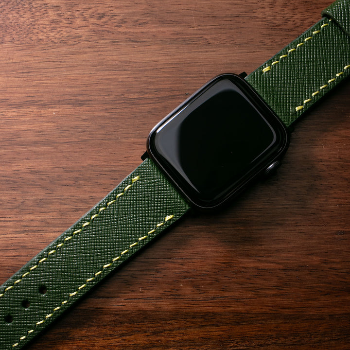 Saffiano Orman Yeşili Deri Apple Watch Kayış