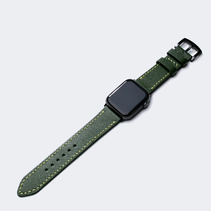 Saffiano Orman Yeşili Deri Apple Watch Kayış