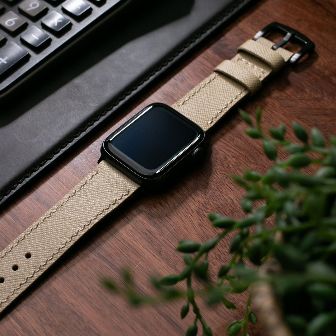 Saffiano Vanilya Deri Apple Watch Kayış
