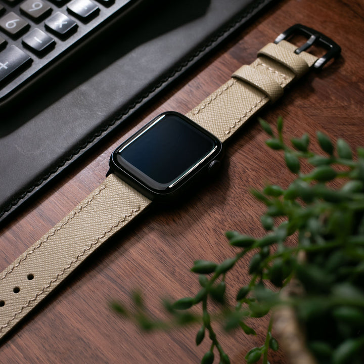 Saffiano Vanilya Deri Apple Watch Kayış