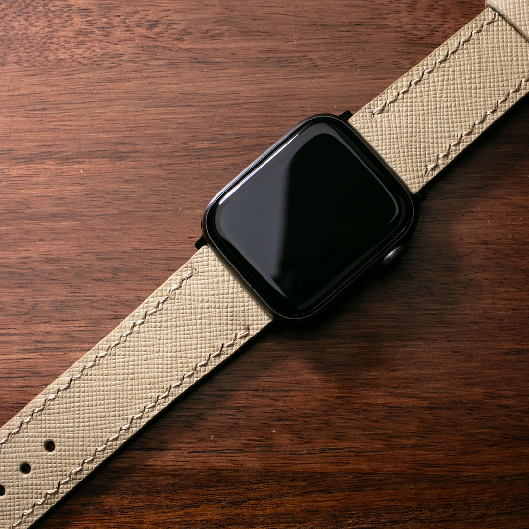 Saffiano Vanilya Deri Apple Watch Kayış