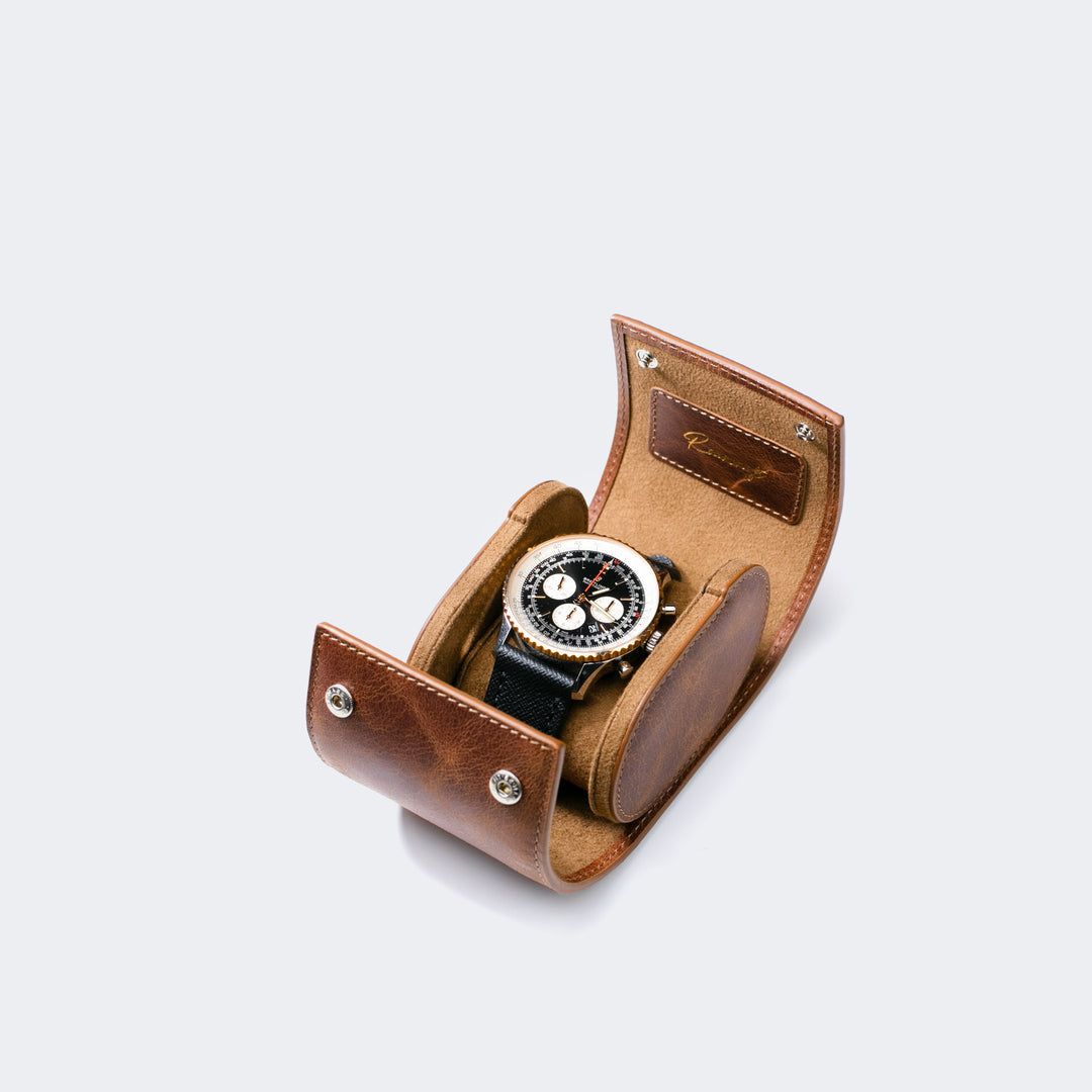 Tekli Deri Saat Kutusu - Tobacco - Watch Roll - Aksesuar