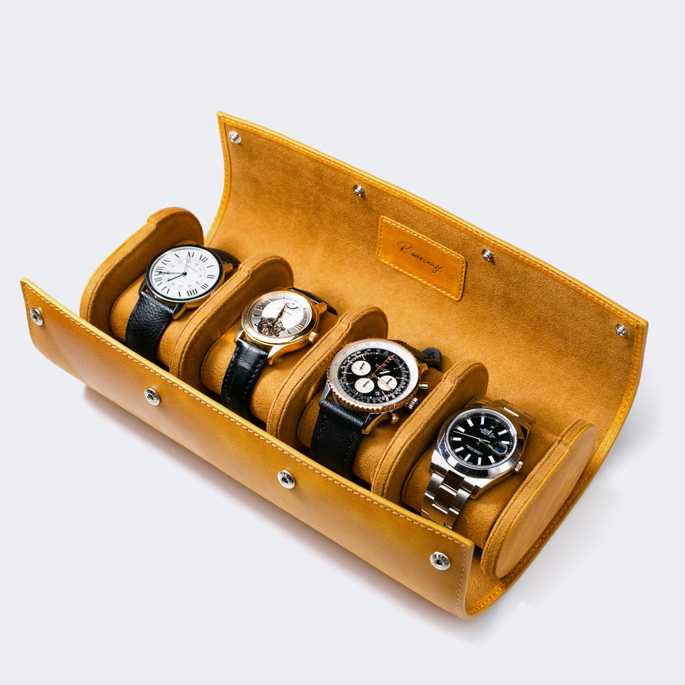 Dörtlü Deri Saat Kutusu - Balkabağı - Watch Roll - Aksesuar