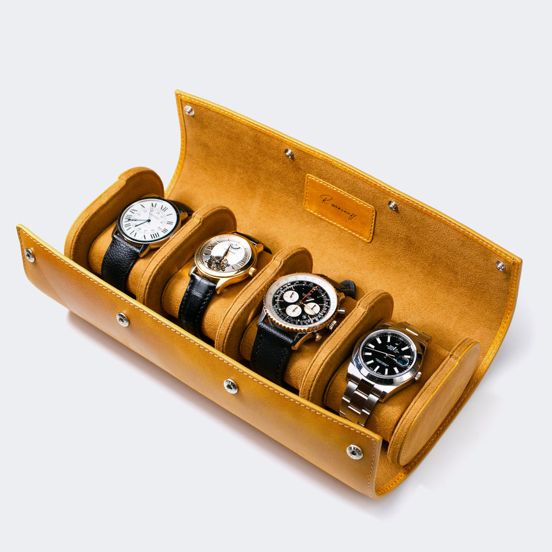 Dörtlü Deri Saat Kutusu - Balkabağı - Watch Roll - Aksesuar