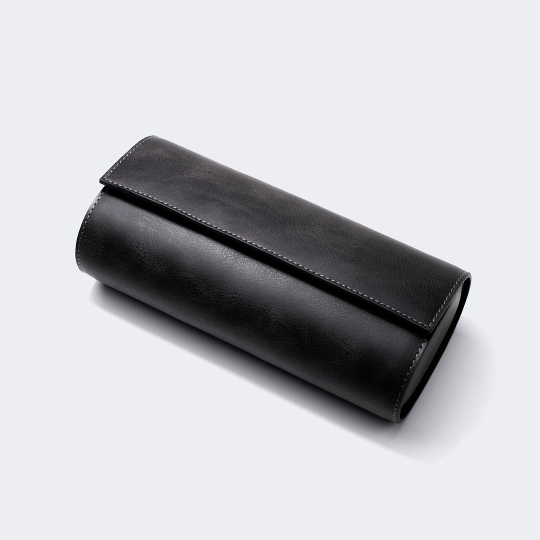 Üçlü Deri Saat Kutusu - Antrasit - Watch Roll - Aksesuar