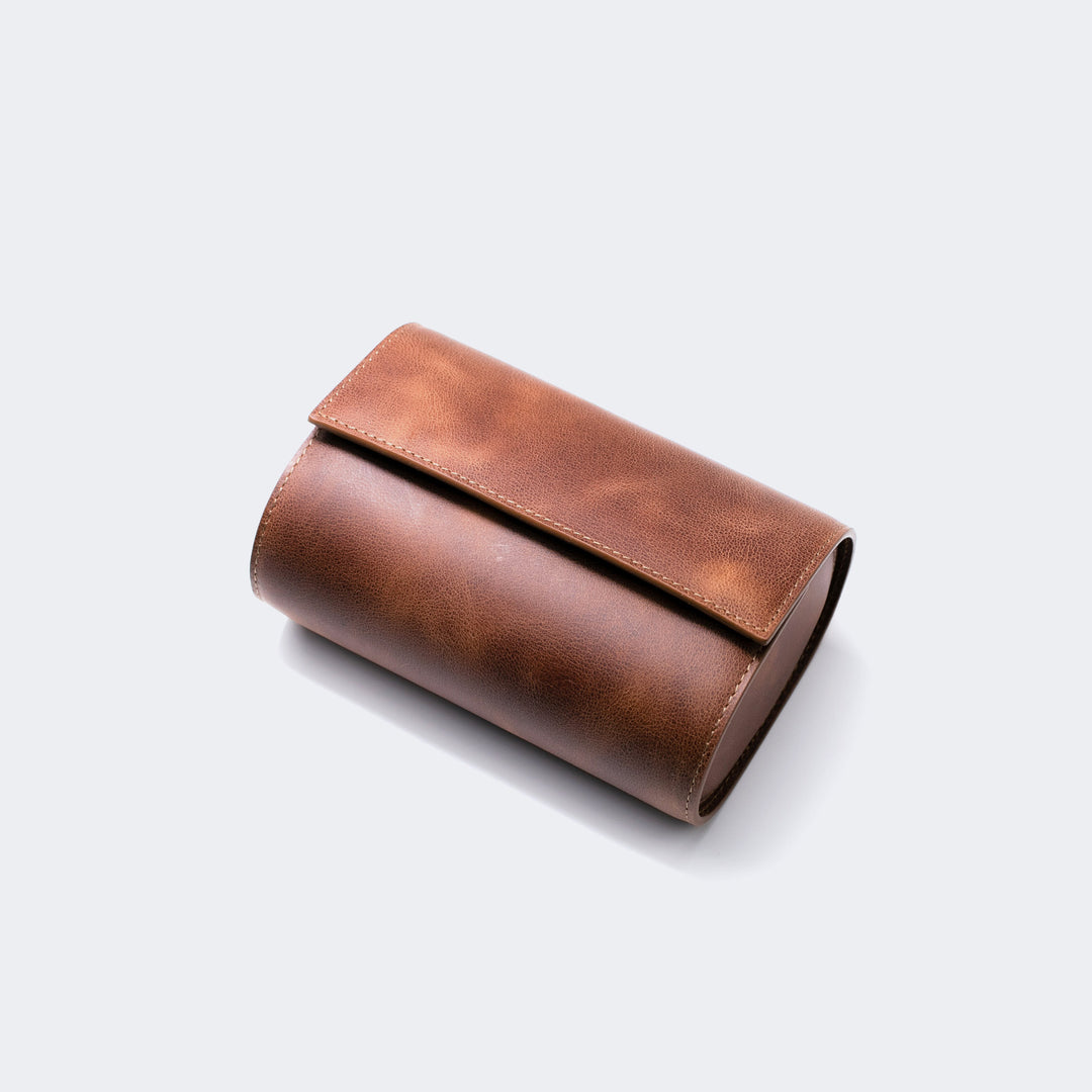 İkili Deri Saat Kutusu - Tobacco - Watch Roll - Aksesuar