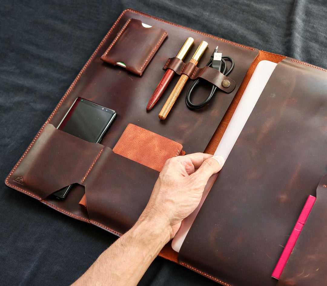 iPad Organizer - Antik Kahve Deri Kılıf 