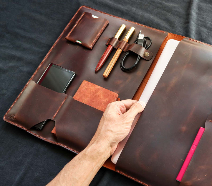 iPad Organizer - Antik Kahve Deri Kılıf 
